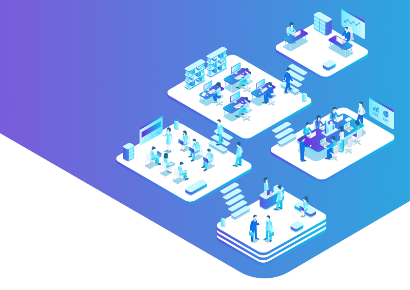 Distributed team collaborating across isometric platforms