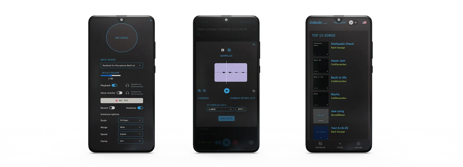 Stellaudio music recording and production app with autotune, built by NimbusTech